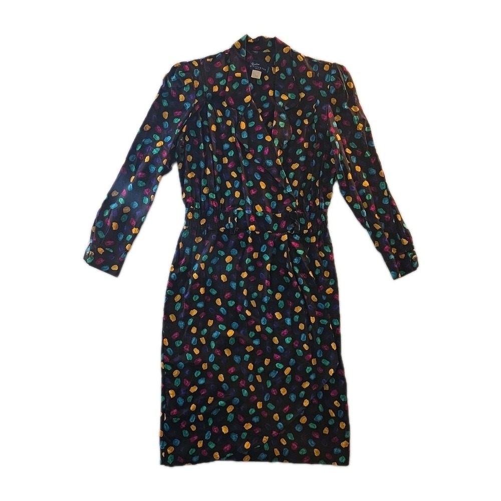 Vintage Black & Multicolor Norton McNaughton Midi Dress - Size 14
